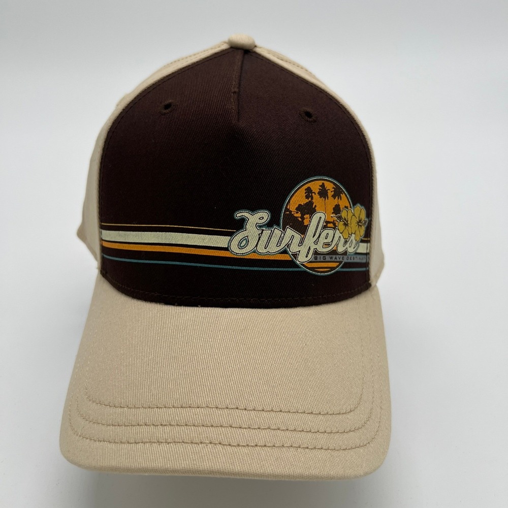 A-Flex Surfers Big Wave Destination Brown Tan Fitted Baseball Cap Hat